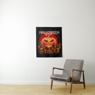 PUMPKIN SKULLS SKELETON HALLOWEEN WANDTEPPICH