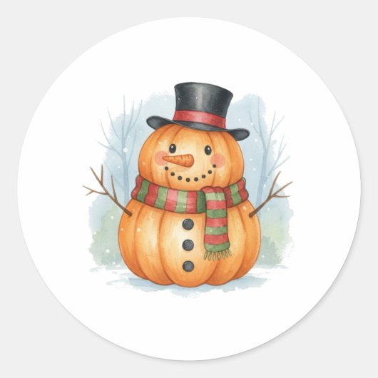 Pumpkin snowman runder aufkleber (Vorderseite)