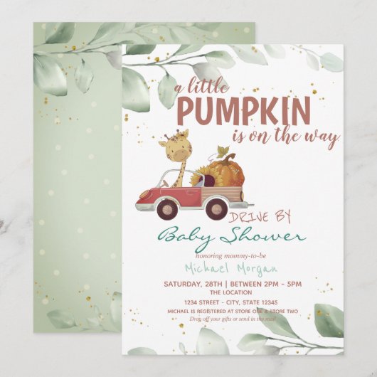 Pumpkin Sonnenblumen LKW-Antrieb durch Babydusche Einladung (Vorne/Hinten)