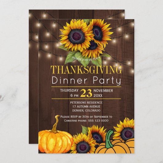 Pumpkin Sonnenblumen Rustic Barn Wood Erntedank Einladung (Vorne/Hinten)