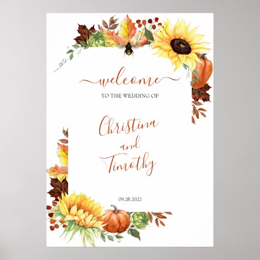 Pumpkin Sonnenblumenblume Hochzeit im Herbst Willk Poster (Vorne)