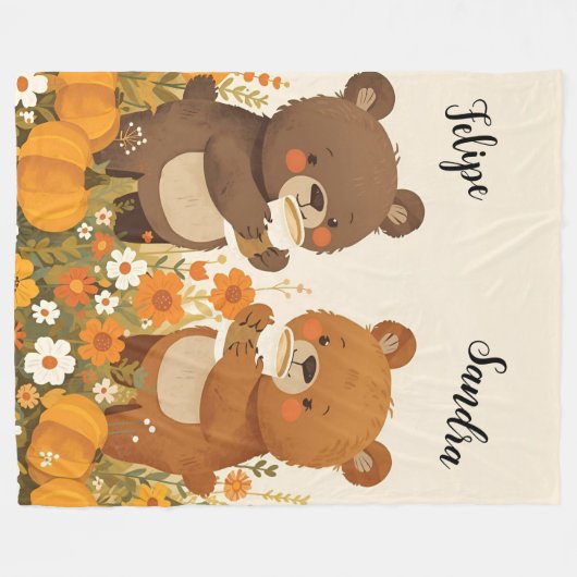 Pumpkin Spice Bear Fleece Blanket (Vorderseite (Horizontal))