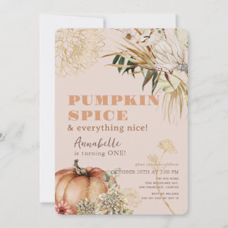 Pumpkin Spice Boho Floral Pink Girl 1. Geburtstag Einladung
