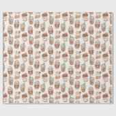 Pumpkin Spice Coffee Kawaii Fall Pattern Geschenkpapier (Flach)
