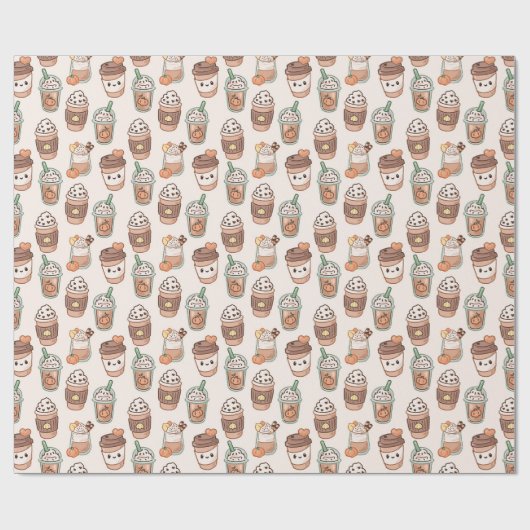 Pumpkin Spice Coffee Kawaii Fall Pattern Geschenkpapier (Flach)