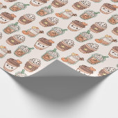 Pumpkin Spice Coffee Kawaii Fall Pattern Geschenkpapier (Ecke)