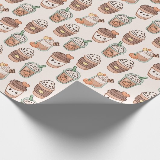 Pumpkin Spice Coffee Kawaii Fall Pattern Geschenkpapier (Ecke)