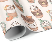 Pumpkin Spice Coffee Kawaii Fall Pattern Geschenkpapier (Rolleneckpunkt)