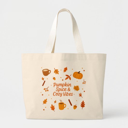 Pumpkin Spice & Cozy Vibes Fall Tote Bag Jumbo Stoffbeutel (Vorne)