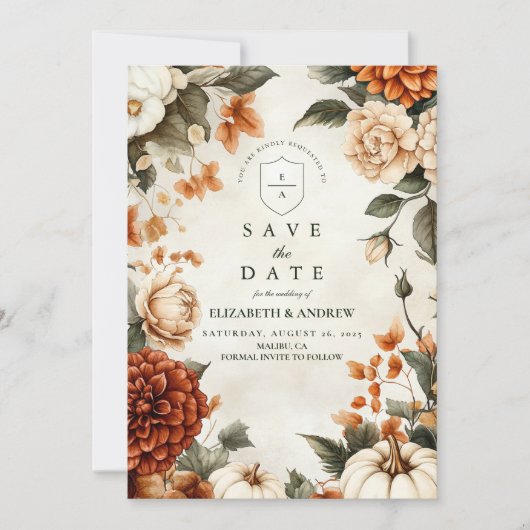 Pumpkin Spice Elegance Wedding Save The Date (Vorderseite)