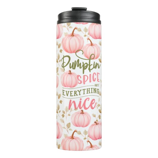 Pumpkin Spice Everything Nice Pink Pattern Fall Thermosbecher (Vorderseite)