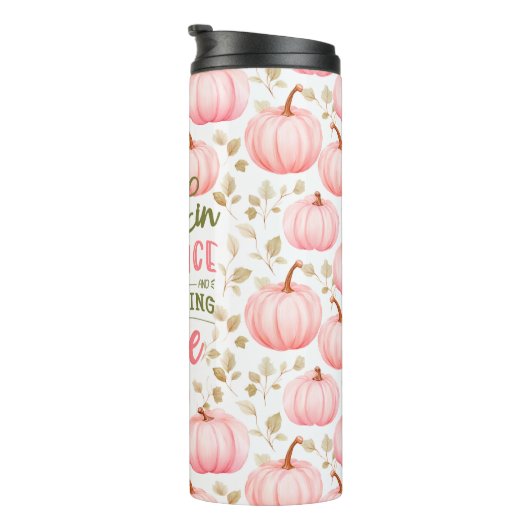 Pumpkin Spice Everything Nice Pink Pattern Fall Thermosbecher (Nach rechts gedreht)