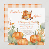 Pumpkin Spice Fall Baby Dusche Boho Orange Floral Einladung (Vorne/Hinten)