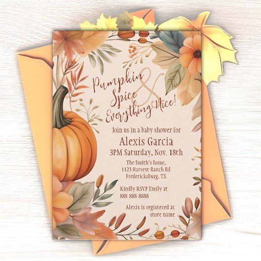 Pumpkin Spice Fall Baby Dusche Boho Orange Floral Einladung