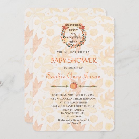 Pumpkin Spice Fall Erntedank Kinderdusche Einladung (Vorne/Hinten)