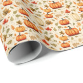 Pumpkin Spice Fall Leaves Rustic Gift Wrap Design Geschenkpapier (Rolleneckpunkt)
