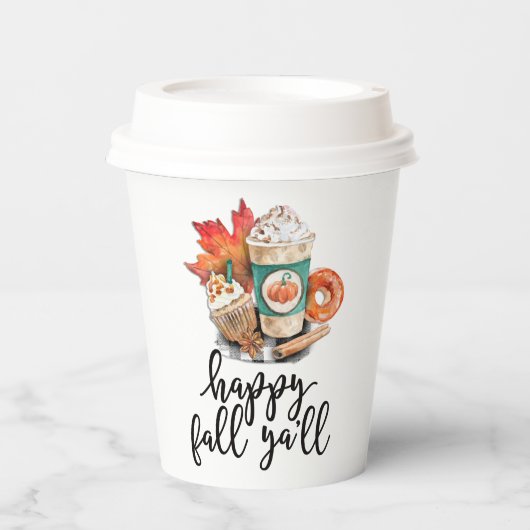 Pumpkin Spice | Happy Fall Y'all Paper Cups Pappbecher (Vorderseite)