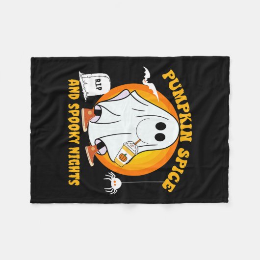 Pumpkin Spice Latte Fall Vibe Halloween Spooky Gho Fleecedecke (Vorderseite (Horizontal))