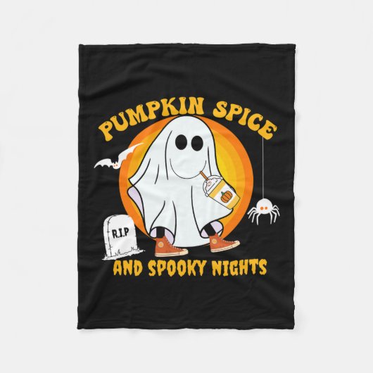 Pumpkin Spice Latte Fall Vibe Halloween Spooky Gho Fleecedecke (Vorderseite)