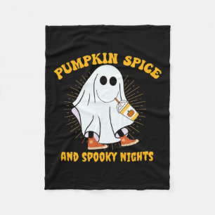 Pumpkin Spice Latte Fall Vibe Halloween Spooky Gho Fleecedecke