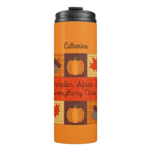 Pumpkin Spice Quilt Collage Personalisiert Thermosbecher (Vorderseite)