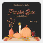 Pumpkin Spice Reed Diffuser Label Quadratischer Aufkleber (Vorderseite)