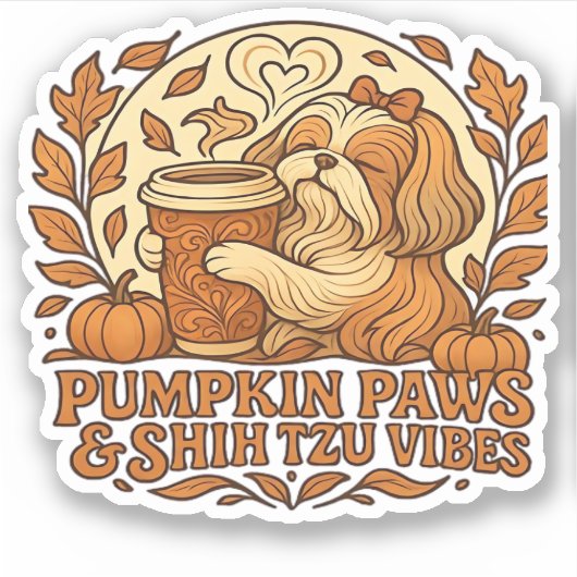 Pumpkin Spice Shih Tzu Retro Autumn Vibes Essentia Aufkleber (Vorderseite)