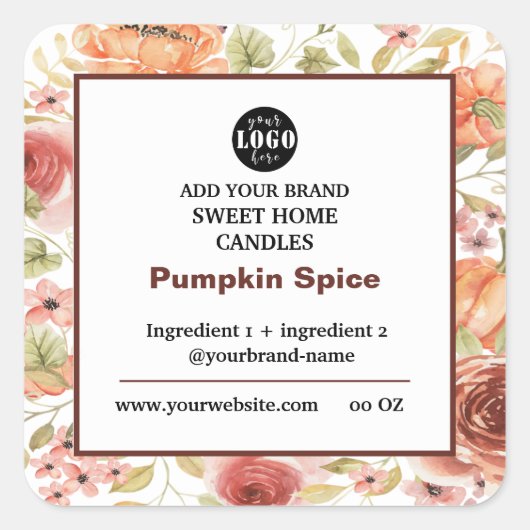Pumpkin Spice Soy Candle Label Quadratischer Aufkleber (Vorderseite)