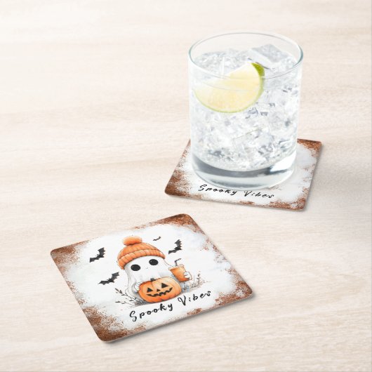 Pumpkin Spice Spooky Vibes Personalisiert Rechteckiger Pappuntersetzer (Vor Ort)