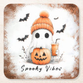 Pumpkin Spice Spooky Vibes Personalisiert Rechteckiger Pappuntersetzer (Vorderseite)