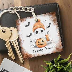 Pumpkin Spice Spooky Vibes Personalisiert Schlüsselanhänger