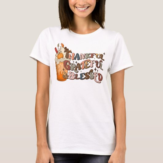Pumpkin Spice Thankful Grateful Blessed  T-Shirt (Vorderseite)