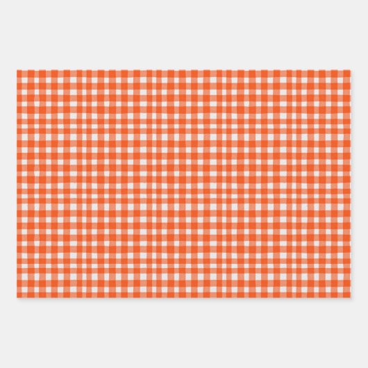 Pumpkin Spice Watercolor Gingham Orange Geschenkpapier Set (Vorderseite 3)