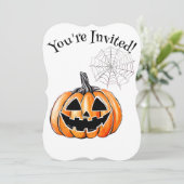 Pumpkin & Spider Web-Halloween-Party Einladung (Stehend Vorderseite)