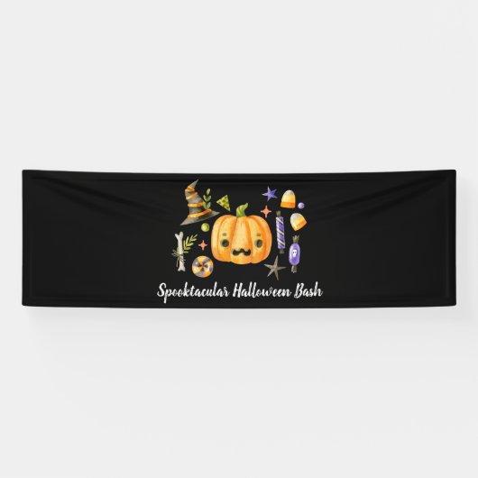Pumpkin Spooktacular Halloween Bash Party Black Ba Banner (Horizontal)