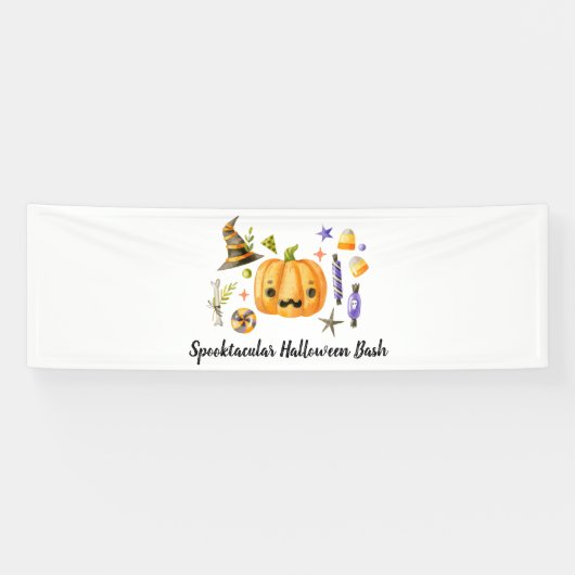 Pumpkin Spooktacular Halloween Bash Party Black Banner (Horizontal)