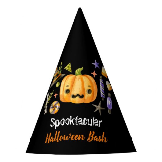Pumpkin Spooktacular Halloween Bash Party Black Partyhütchen (Vorderseite)