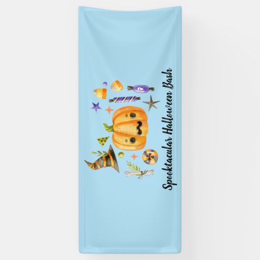 Pumpkin Spooktacular Halloween Bash Party Blue Banner (Vertikal)