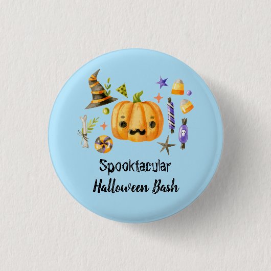Pumpkin Spooktacular Halloween Bash Party Blue Button (Vorderseite)