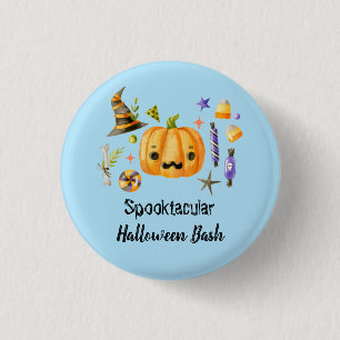 Pumpkin Spooktacular Halloween Bash Party Blue Button