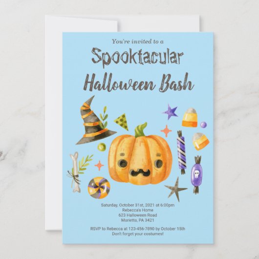 Pumpkin Spooktacular Halloween Bash Party Blue Einladung (Vorderseite)