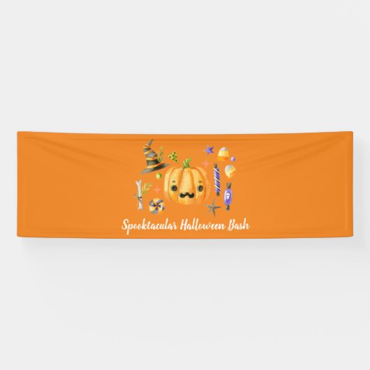 Pumpkin Spooktacular Halloween Bash Party Orange Banner (Horizontal)
