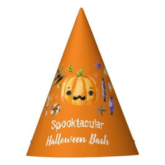 Pumpkin Spooktacular Halloween Bash Party Orange Partyhütchen (Vorderseite)