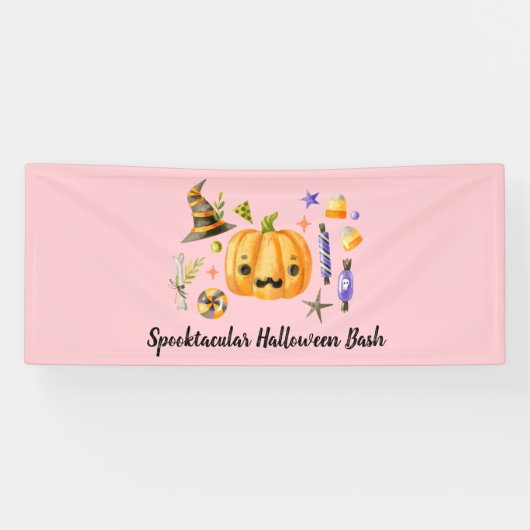 Pumpkin Spooktacular Halloween Bash Party Pink Banner (Horizontal)