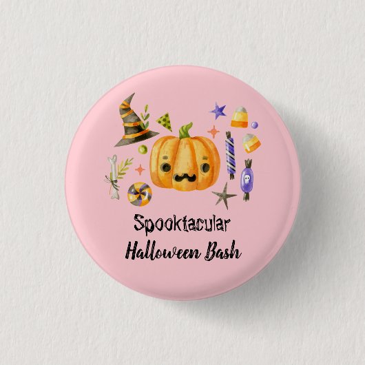 Pumpkin Spooktacular Halloween Bash Party Pink Button (Vorderseite)