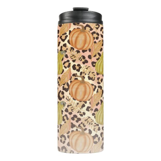 Pumpkin Squash Fall Leopard Print Thermosbecher (Vorderseite)