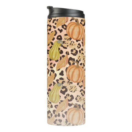 Pumpkin Squash Fall Leopard Print Thermosbecher (Nach rechts gedreht)