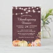 Pumpkin String Lights Erntedank Dinner Einladung (Stehend Vorderseite)