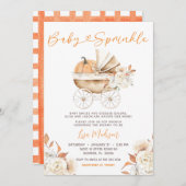 Pumpkin Stroller Floral Baby Sprinkle Einladung (Vorne/Hinten)