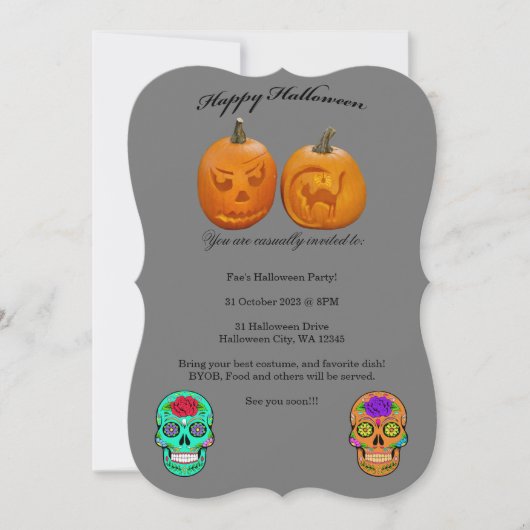 Pumpkin Sugar Skull Halloween-Party Einladung (Vorderseite)